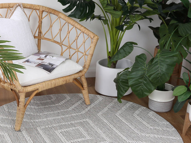 Vanuatu Suri Ash Geometric Round Flatweave Rug