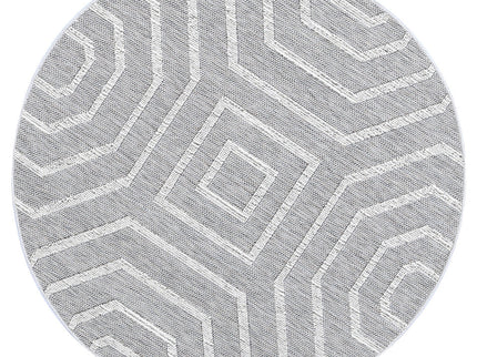 Vanuatu Devesi Grey Geometric Round Flatweave Rug