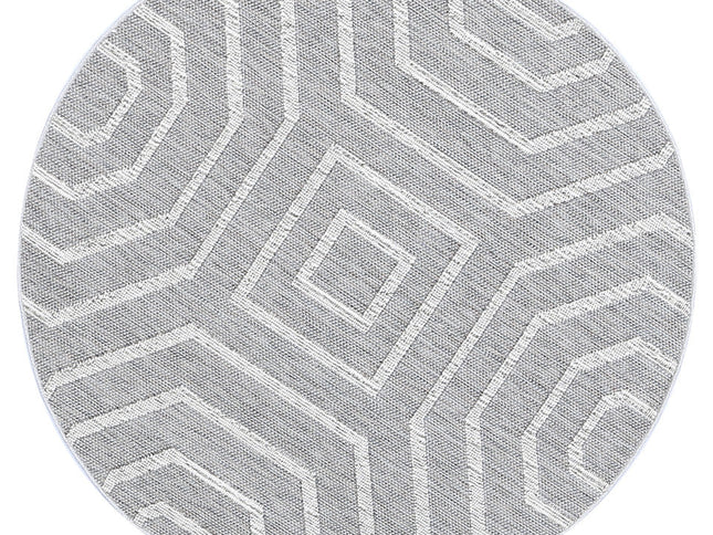 Vanuatu Devesi Grey Geometric Round Flatweave Rug