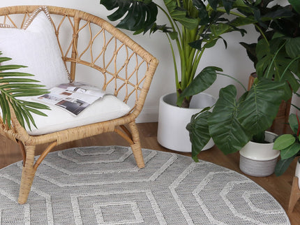 Vanuatu Devesi Grey Geometric Round Flatweave Rug