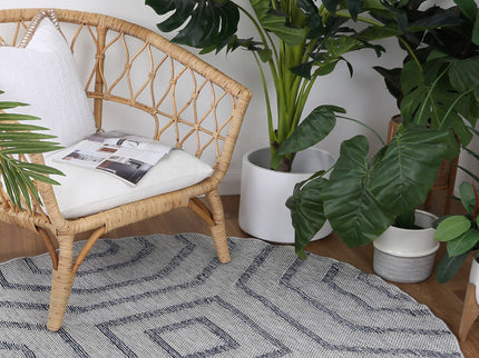 Vanuatu Hale Charcoal Geometric Round Flatweave Rug