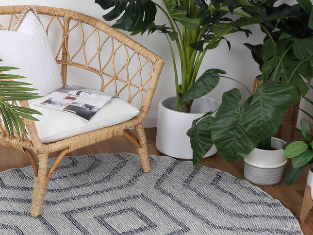 Vanuatu Hale Charcoal Geometric Round Flatweave Rug