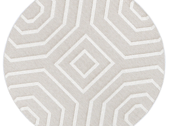 Vanuatu Lui Beige Geometric Round Flatweave Rug