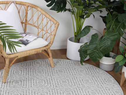 Vanuatu Walasi Ash Geometric Round Flatweave Rug