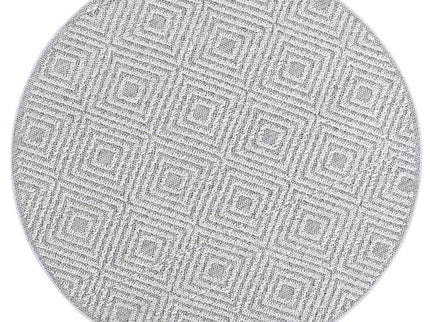 Vanuatu Fugui Grey Geometric Round Flatweave Rug