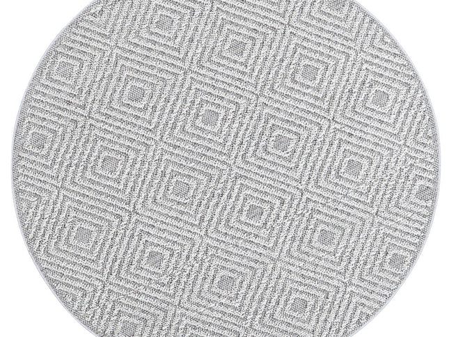 Vanuatu Fugui Grey Geometric Round Flatweave Rug