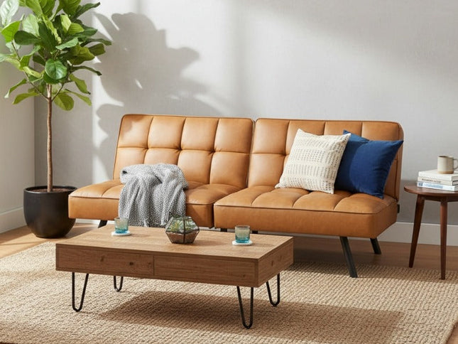 Ashley 3 Seater Futon Sofa Bed - Tan