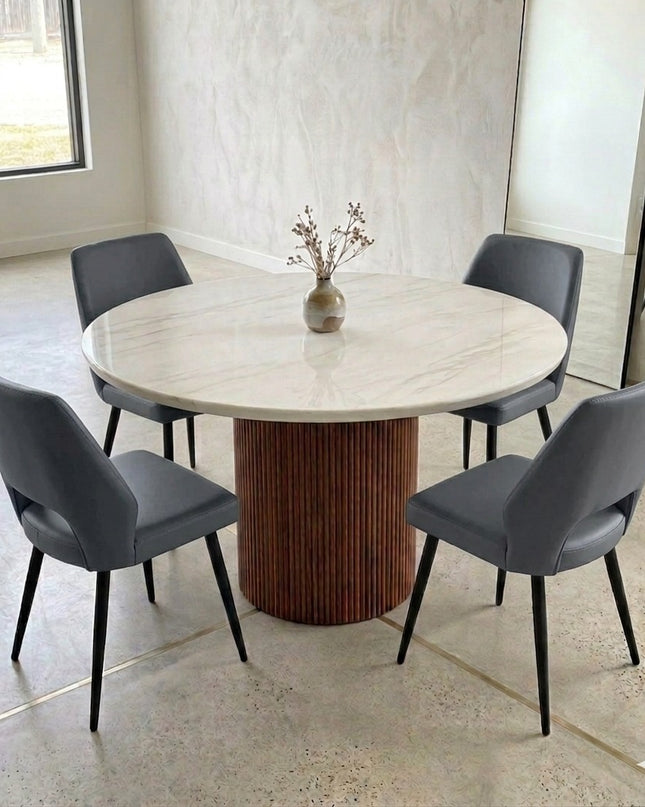 Aspen 5pce Round Dining Table W/ Grey Bailey Chair