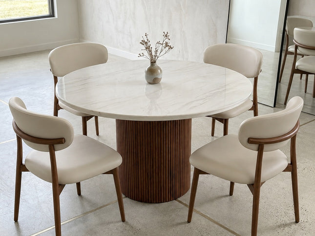 Aspen 5pce Round Dining Table W/ Flynn Dining Chair