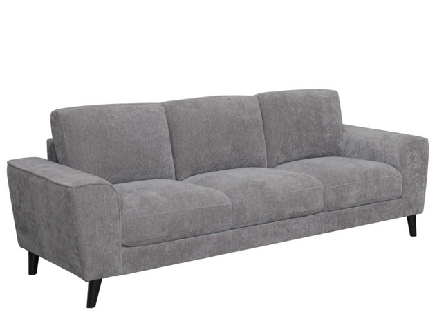 dark grey Bondi 3 fabric sofa set with slim black legs, including a 3-seater  lounge.


