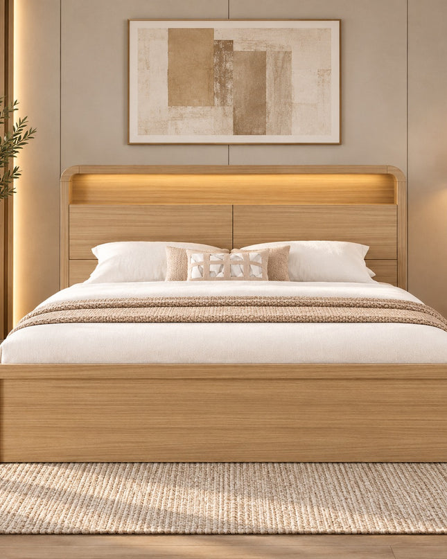 Camden Queen Bed With Gas Lift Storage  - Prime Oak