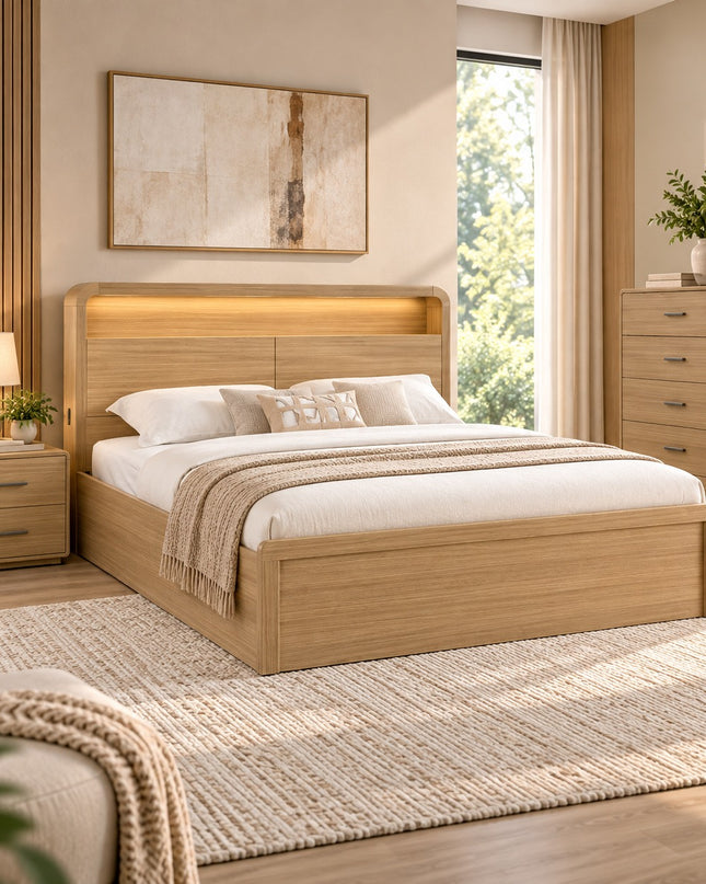 Camden King Bed With Gas Lift Storage  - Prime Oak