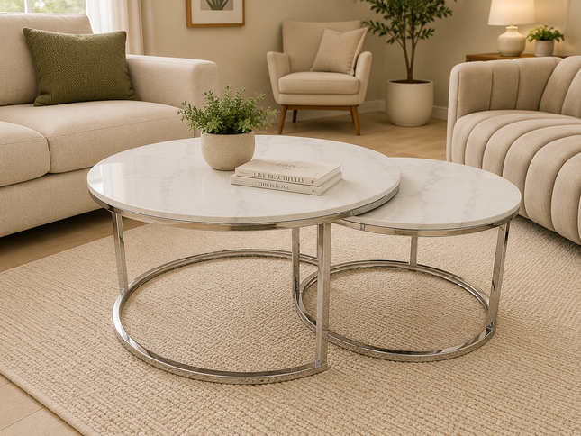 Cindy 2Pce Coffee Table - White/Silver