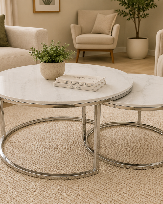 Cindy 2Pce Coffee Table - White/Silver
