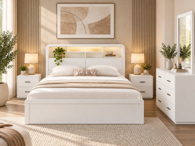 Costa 5Pce Queen Bedroom Suite - White Asg Grain
