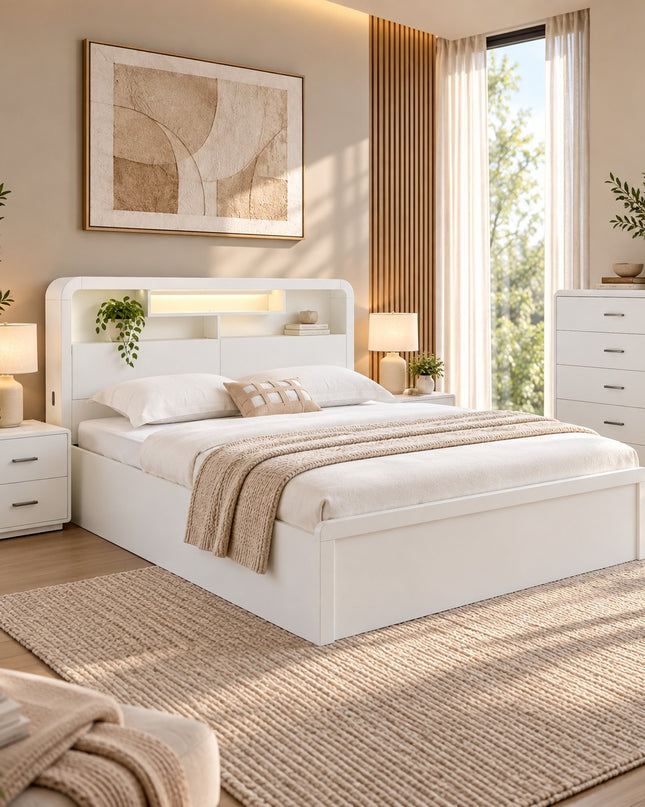 Costa Queen Bed - White Asg Grain