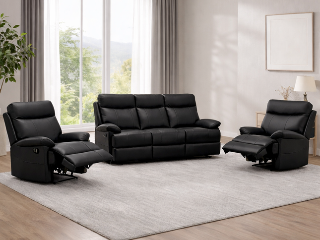 DUSTY 3+1+1 Electric Recliner - Black (Leather)