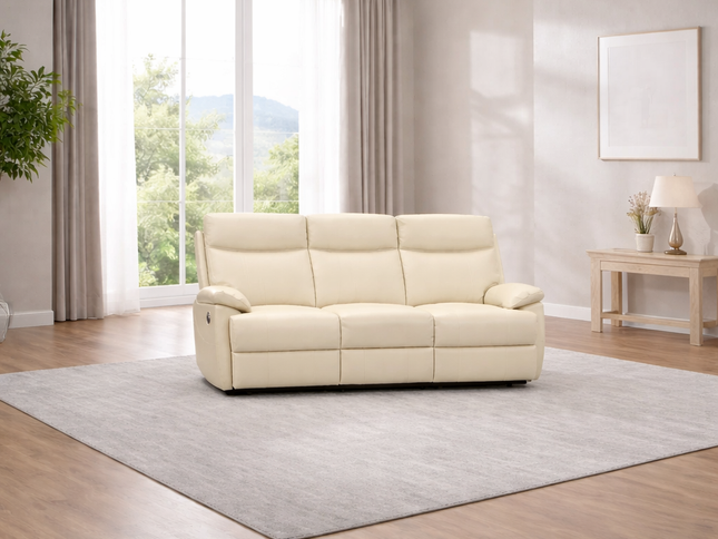 Dusty 3 Seater Electric Recliner - Beige (Leather)