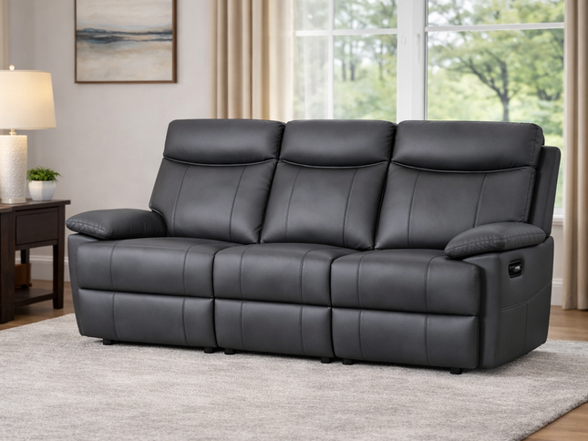 Dusty 3 Seater Manual Recliner - Graphite (Leather)