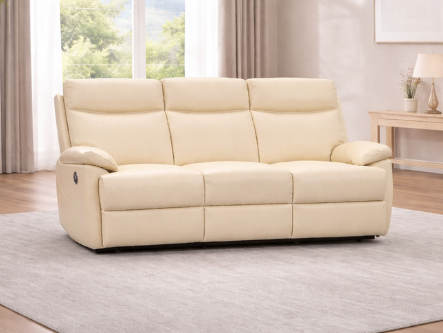Dusty 3 Seater Electric Recliner - Beige (Leather)