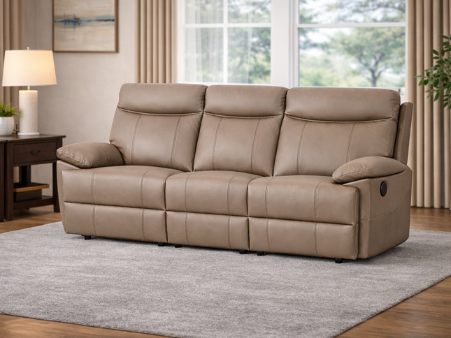 Dusty 3 Seater Manual Recliner - Mocha (Leather)