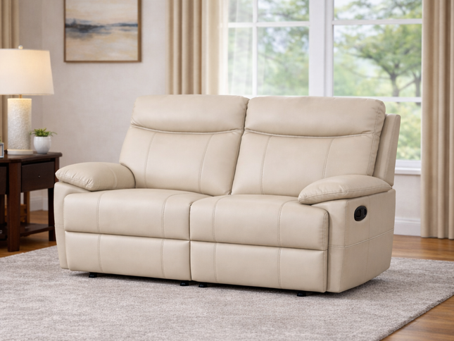 Dusty 2 Seater Manual Recliner - Beige (Leather)