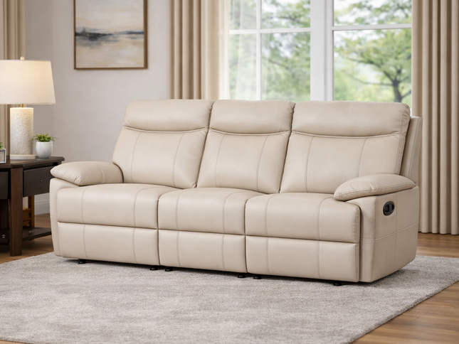 Dusty 3 Seater Manual Recliner - Beige (Leather)