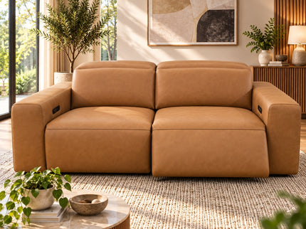 Komo 2.5+2 Seater Electric Recliner Leather Lounge - Tan