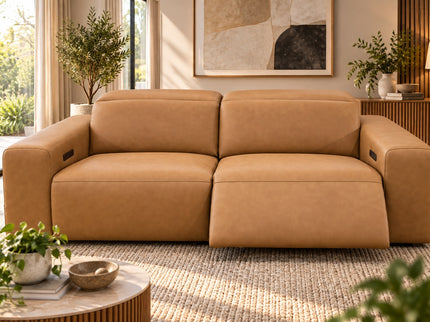 Komo 2.5+2 Seater Electric Recliner Leather Lounge - Tan