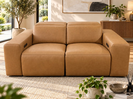 Komo 2.5+2 Seater Electric Recliner Leather Lounge - Tan