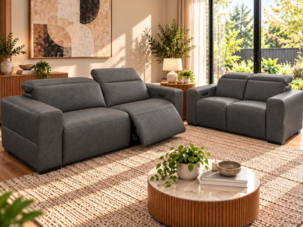 Komo 2.5+2 Seater Electric Recliner Leather Lounge - Charcoal