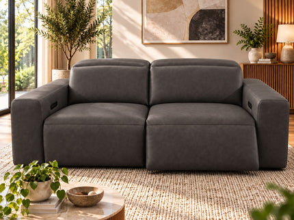 Komo 2.5+2 Seater Electric Recliner Leather Lounge - Charcoal