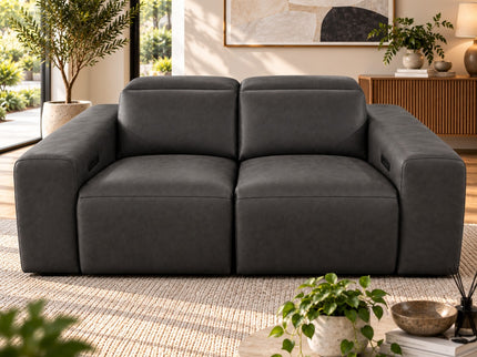 Komo 2.5+2 Seater Electric Recliner Leather Lounge - Charcoal
