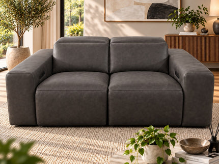 Komo 2.5+2 Seater Electric Recliner Leather Lounge - Charcoal