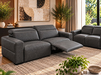 Komo 2.5+2 Seater Electric Recliner Leather Lounge - Charcoal
