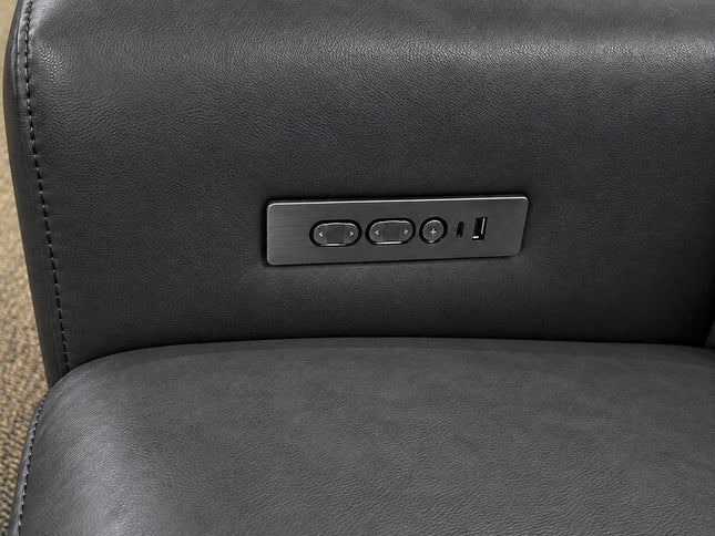 Komo 2.5+2 Seater Electric Recliner Leather Lounge - Charcoal