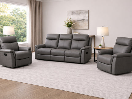 Lexi 3 Seater Manual Recliner - Graphite (Leather)