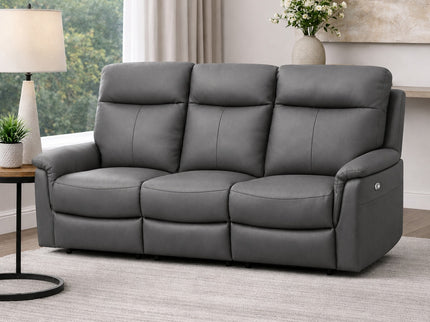Lexi Leather 3 Seater Electric Recliner - Graphite