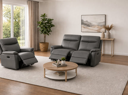 Lexi Leather 2 Seater Manual Recliner - Graphite