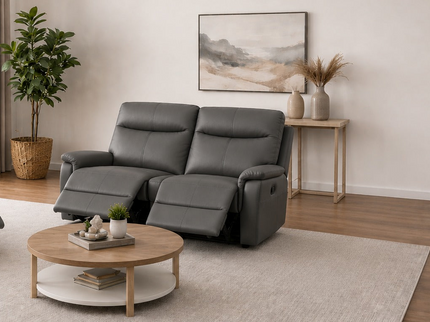Lexi Leather 2 Seater Manual Recliner - Graphite