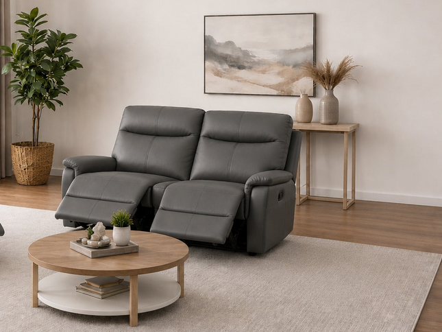 Lexi 2 Seater Manual Recliner - Graphite (Leather)