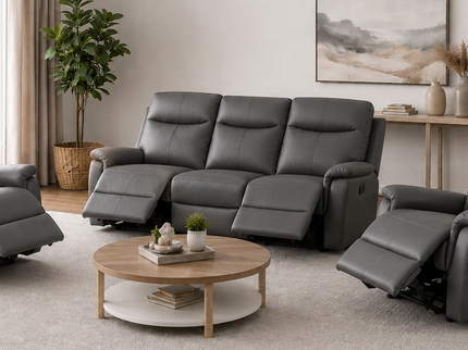 Lexi 3 Seater Manual Recliner - Graphite (Leather)