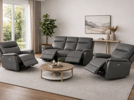 Lexi Leather 3 Seater Electric Recliner - Graphite
