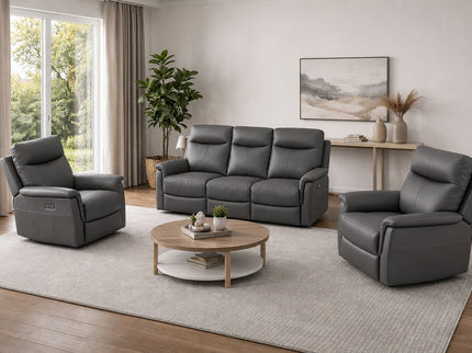 Lexi 3 Seater Manual Recliner - Graphite (Leather)