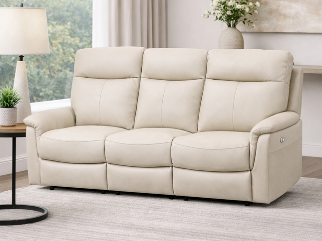 Lexi 3 Seater Electric Recliner - Beige (Leather)