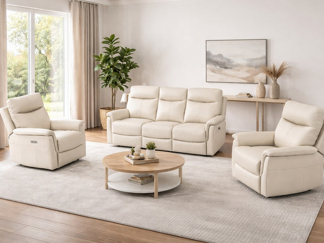 Lexi 3+1+1 Electric Recliner - Beige (Leather)