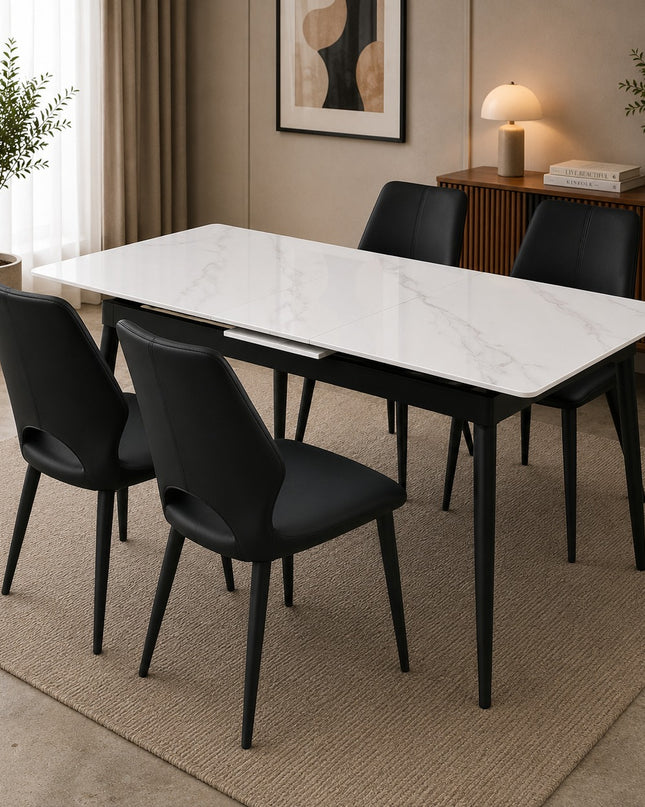 Lily Extendable Dining Table W/ Black Monaco Chairs
