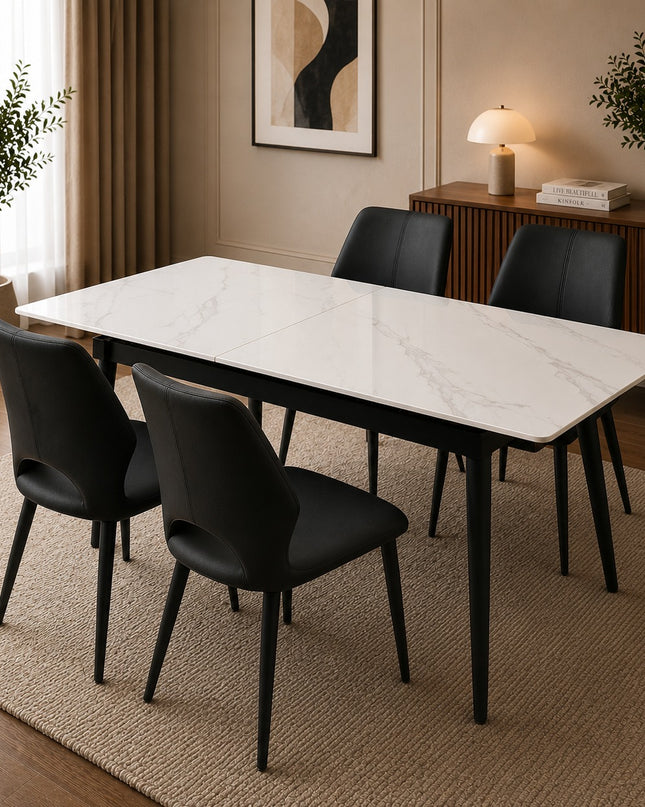 Lily Extendable Dining Table W/ Black Monaco Chairs