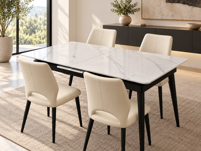 Lily Extendable Dining Set W/ Ivory Monaco Chairs