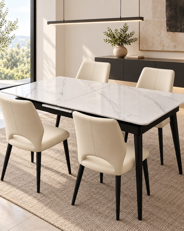 Lily Extendable Dining Set W/ Ivory Monaco Chairs